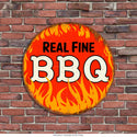 Real Fine BBQ Flames Round Metal Kitchen Sign Large