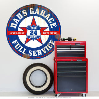 Dads Garage Wall Decal Rusted Blue Red