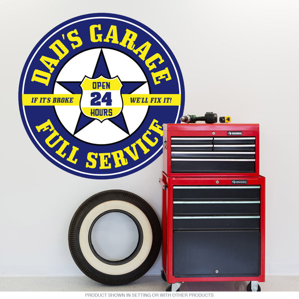 Dads Garage Service Wall Decal Yellow