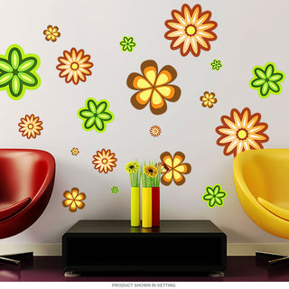 Mod Flowers 70s Style Wall Decal Set of 24 Medium