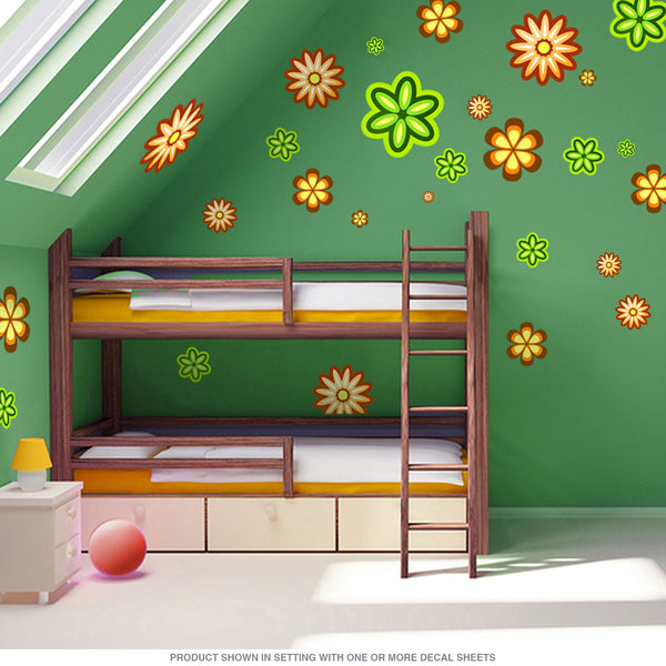 Mod Flowers 70s Style Wall Decal Set of 12 Large