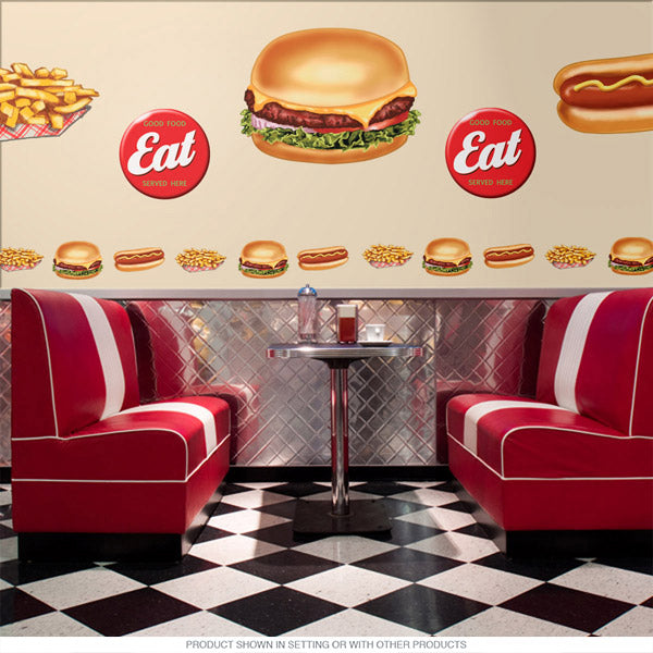 Burgers Fries Hot Dogs Wall Decals Set of 12 Medium