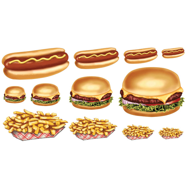 Burgers Fries Hot Dogs Wall Decals Set of 12 Medium