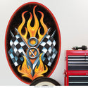V8 Flame and Checker Flags Oval Wall Decal