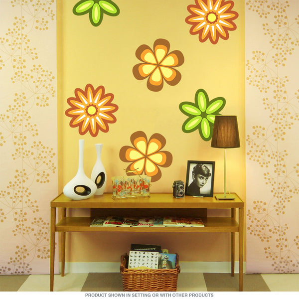 Mod Flower 70s Style Cutout Wall Decal Green