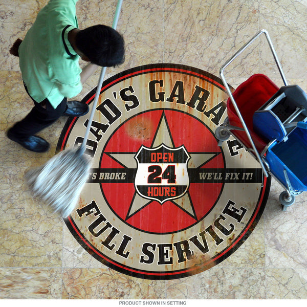 Dads Garage Full Service Rusty Floor Graphic