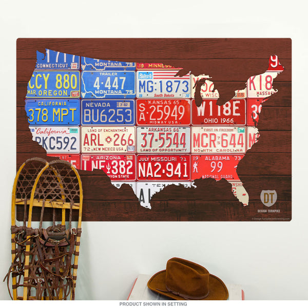 USA Flag Map License Plate Style Wall Decal