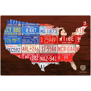 USA Flag Map License Plate Style Wall Decal