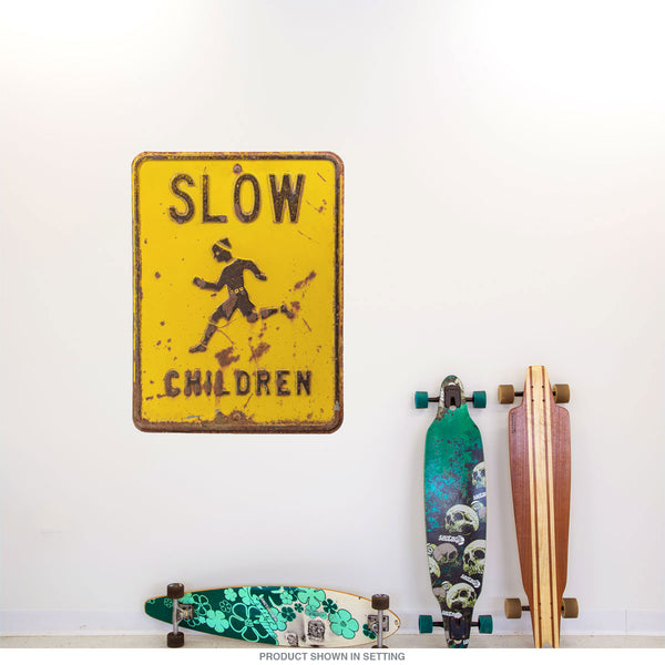 Slow Children Distressed Traffic Wall Decal