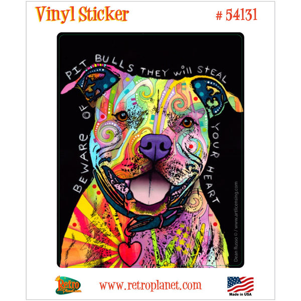 Beware Rainbow Pit Bull Dog Dean Russo Vinyl Sticker