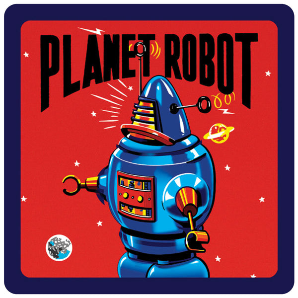 Planet Robot Red Square Vinyl Sticker