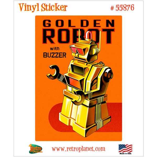Golden Robot with Buzzer Portrait Vinyl Sticker