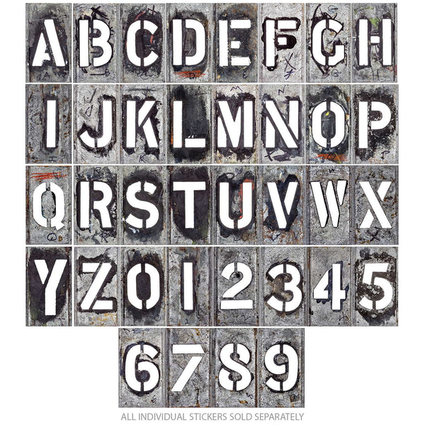 Letters and Numbers Stencil Style Vinyl Stickers