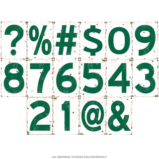 Numbers and Typography Vinyl Stickers Green