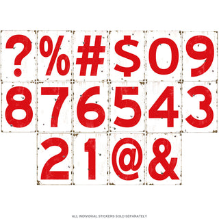 Numbers and Typography Vinyl Stickers Red