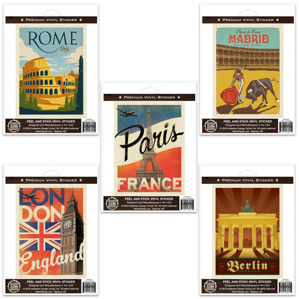 Vintage European Cities Stickers, Retro Historic Landmarks Planner