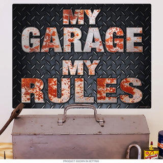 My Garage My Rules Diamond Plate Wall Decal