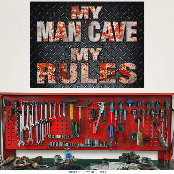 My Man Cave My Rules Diamond Plate Wall Decal