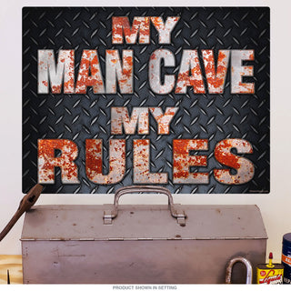 My Man Cave My Rules Diamond Plate Wall Decal