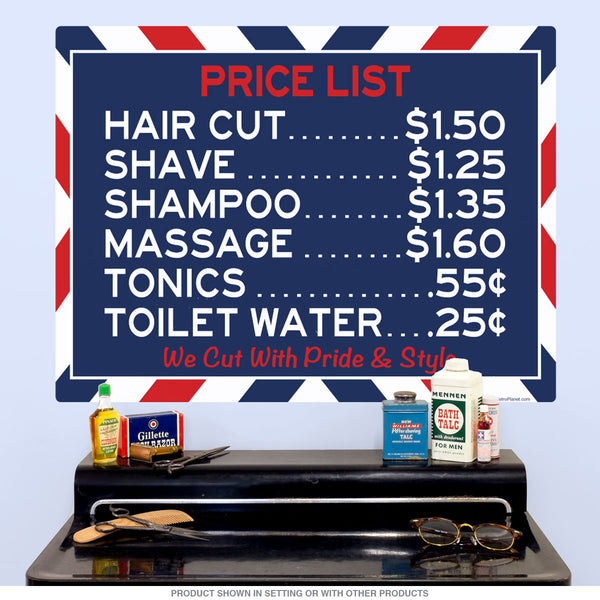 Barber Shop Price List Wall Decal