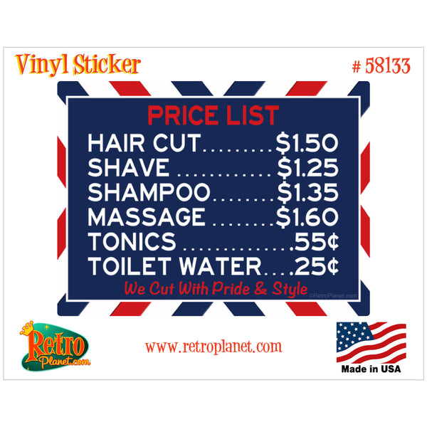 Barber Shop Price List Vinyl Sticker