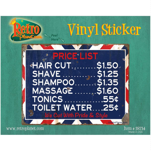 Barber Shop List Vinyl Sticker Distressed