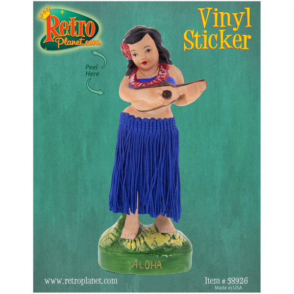 Hula Doll With Ukulele Blue Skirt Tiki Vinyl Sticker