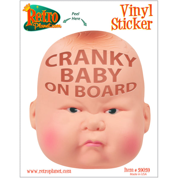 Cranky Baby On Board Creepy Doll Head Vinyl Sticker