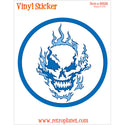 Flaming Skull Blue Circle Vinyl Sticker