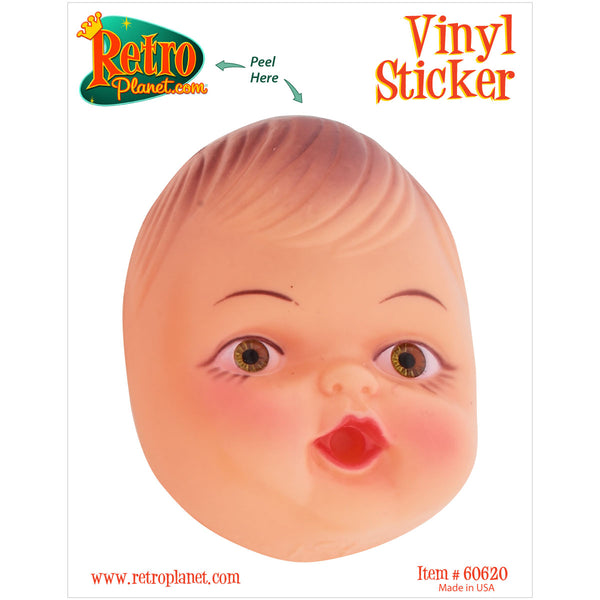Creepy Doll Head Brunette Vinyl Sticker