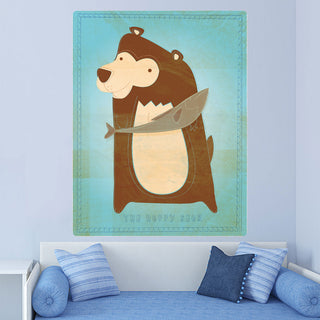 Happy Bear With Fish Wild Animal Wall Decal