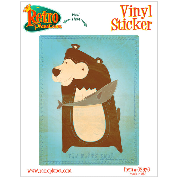 Happy Bear With Fish Wild Animal Vinyl Sticker