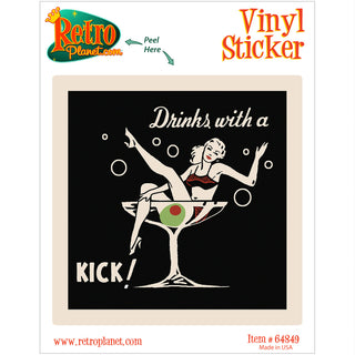 Drinks with a Kick Girl Cocktail Bar Vinyl Sticker
