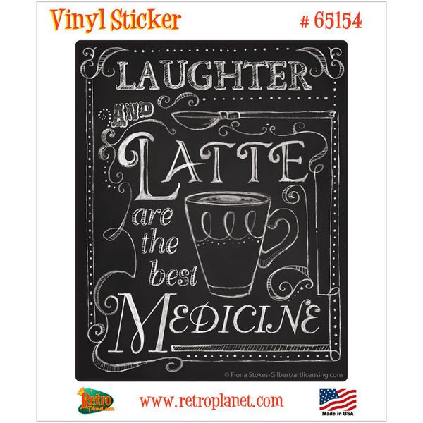 Laughter and Latte Coffee Cafe Chalk Art Vinyl Sticker