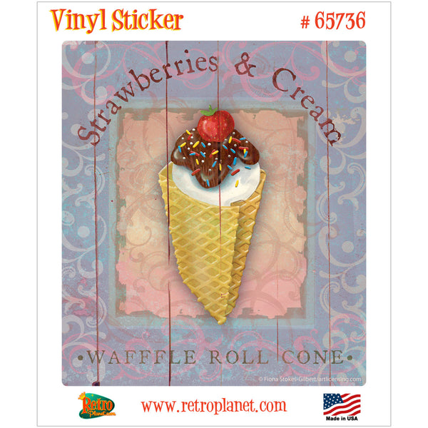 Strawberry Cone Parlor Ice Cream Vinyl Sticker