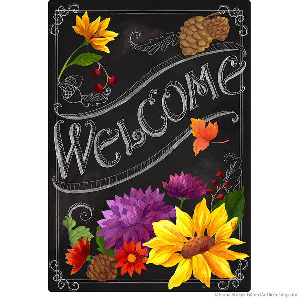 Welcome Flowers Chalk Art Wall Decal