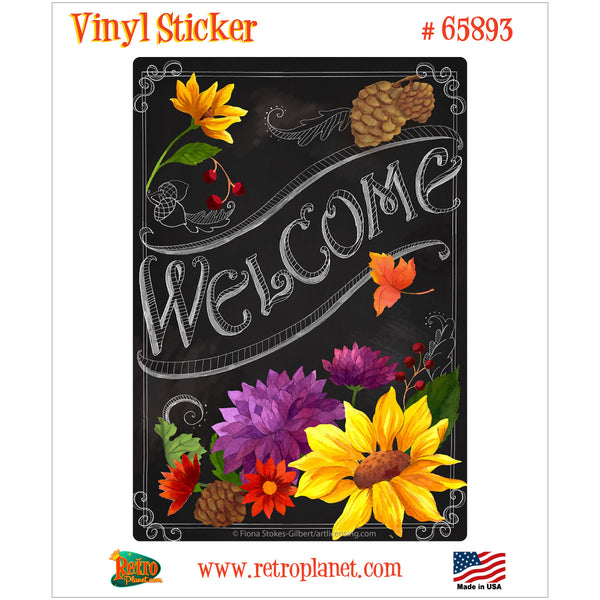 Welcome Flowers Chalk Art Vinyl Sticker
