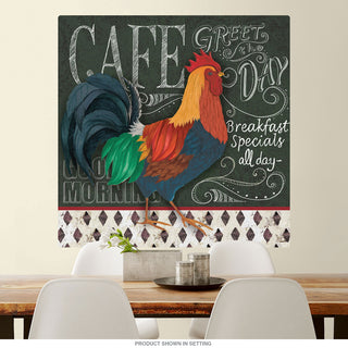 Breakfast Cafe Rooster Chalk Art Wall Decal