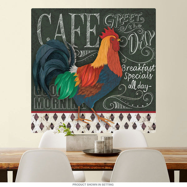Breakfast Cafe Rooster Chalk Art Wall Decal
