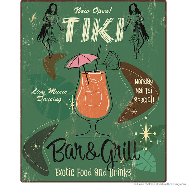 Tiki Bar and Grill Hawaiian Hula Girls Wall Decal