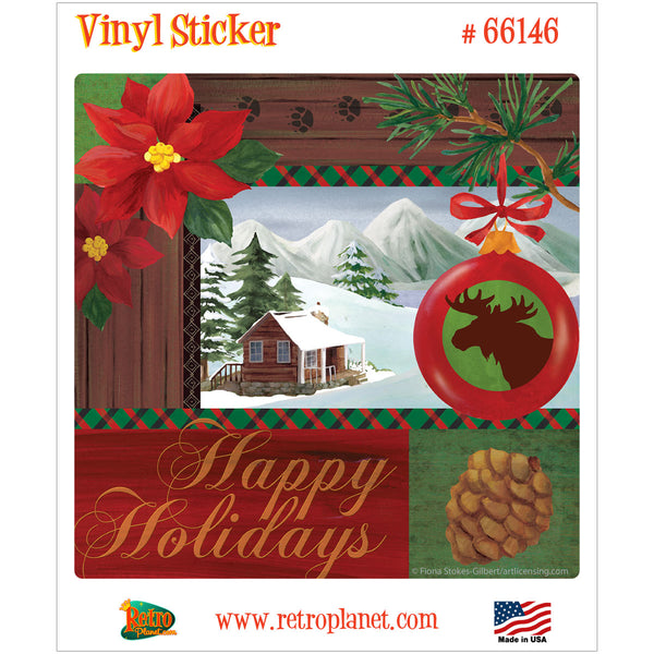 Happy Holidays Christmas Lodge Vinyl Sticker