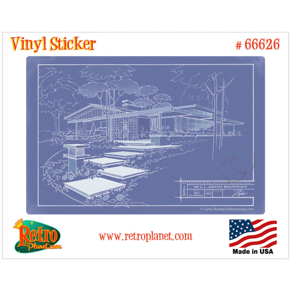 301 Cypress House Inverse Blueprint Vinyl Sticker