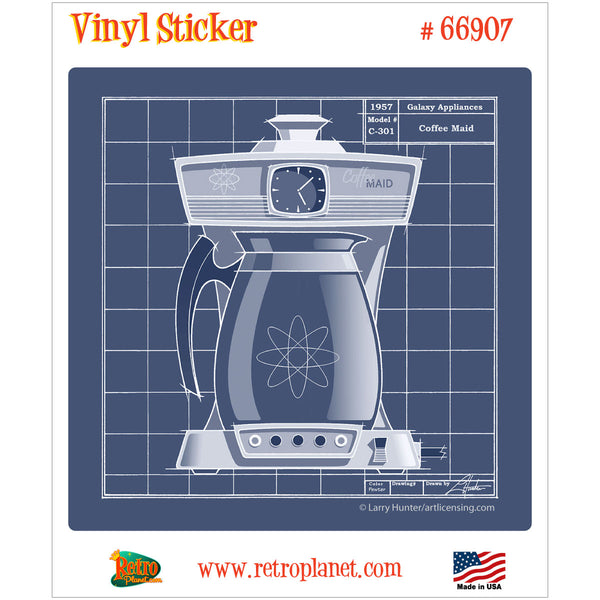 Galaxy Coffeemaid Blueprint Retro Kitchen Vinyl Sticker
