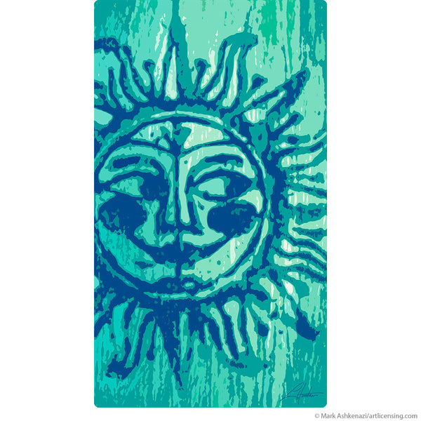 Smiling Sun Folk Art Blue Wall Decal