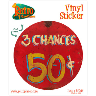 3 Chances 50 Cents Carnival Game Vinyl Sticker