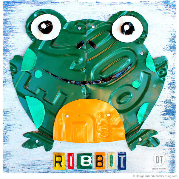 Frog Ribbit License Plate Style Wall Decal
