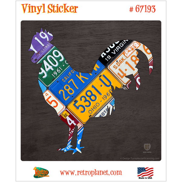 Farm Rooster License Plate Style Vinyl Sticker