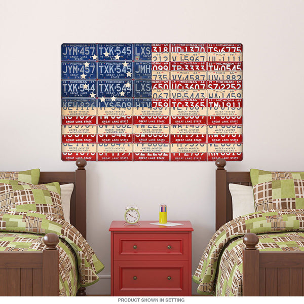 Betsy Ross US Flag Michigan License Plate Style Wall Decal