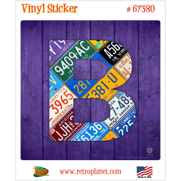 Letter B License Plate Style Vinyl Sticker