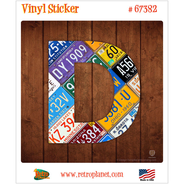 Letter D License Plate Style Vinyl Sticker